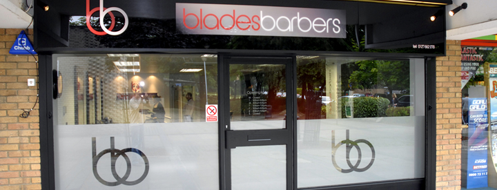 Blades Barbers Signage and Window Display